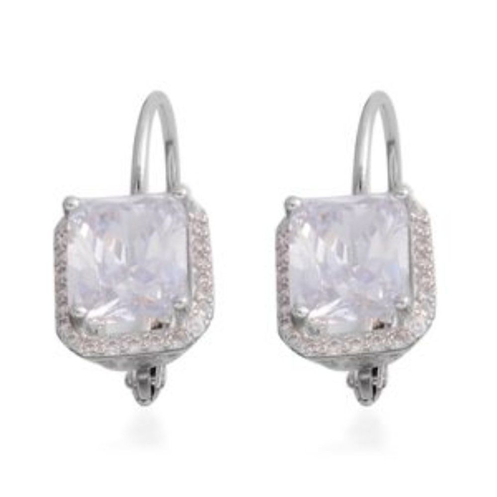 Simulated Diamond Silvertone Lever Back Earrings TGW 6.15 cts